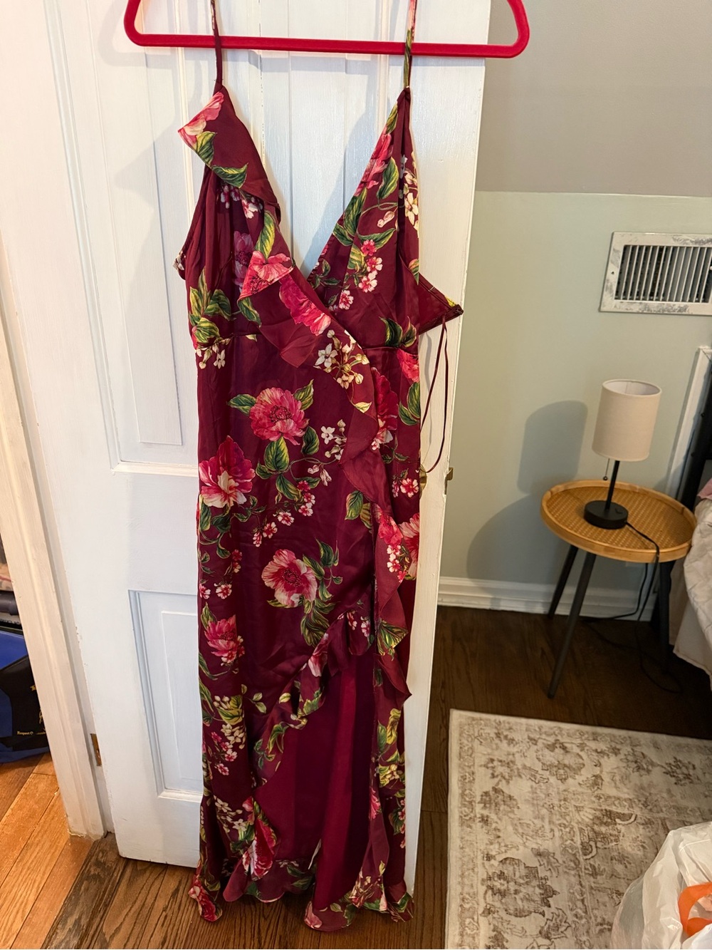 Vici Burgundy Floral Maxi Dress with Pink & Green Accents